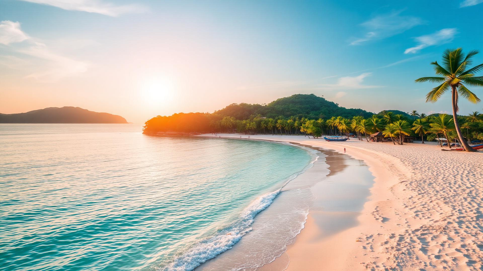 Witte stranden van Phuket bij zonsondergang