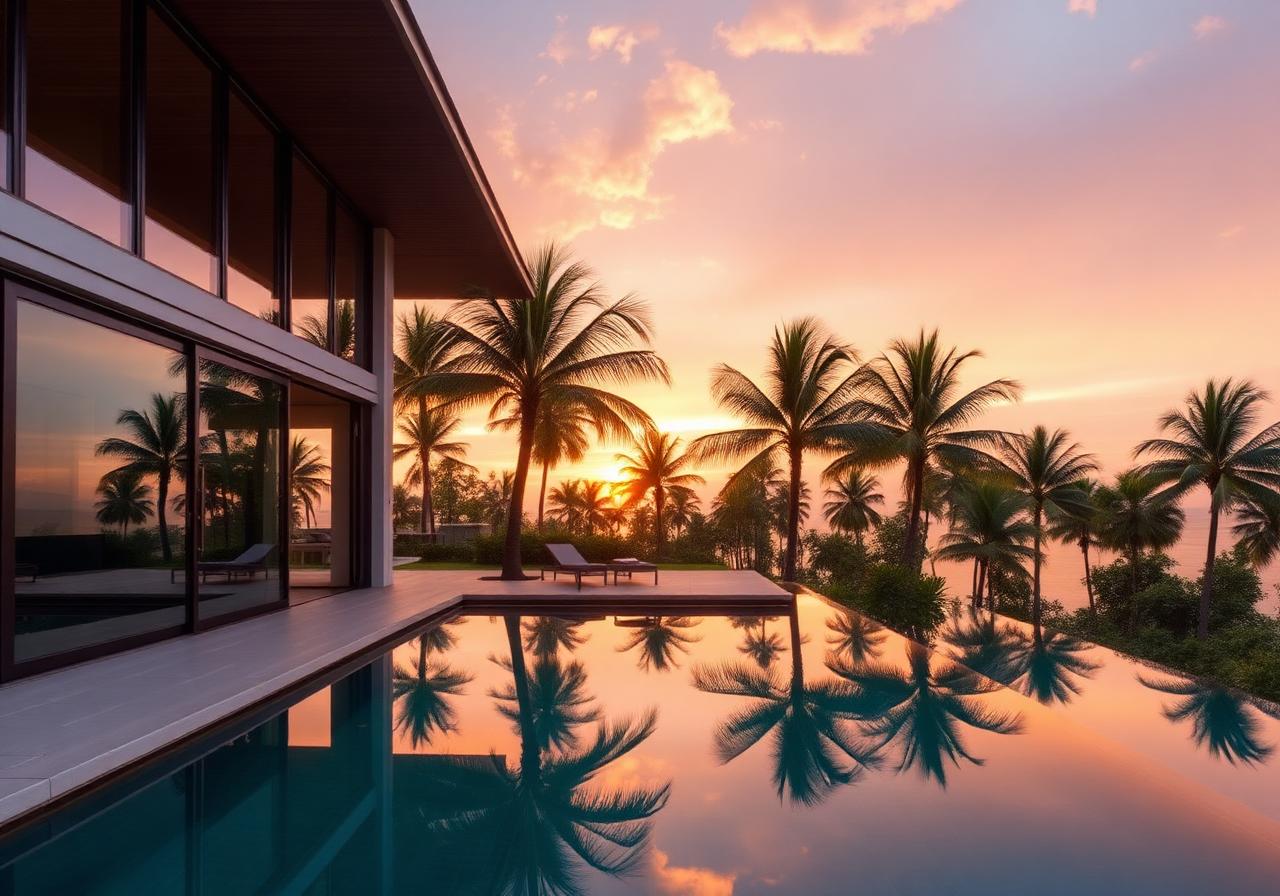 Moderne villa met tropische tuin